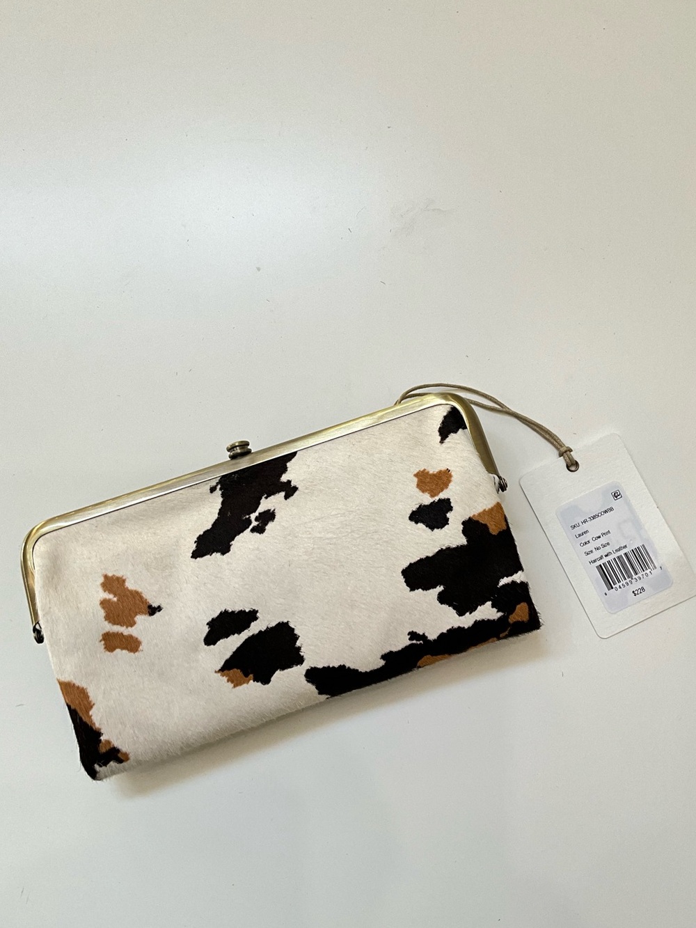 HOBO Lauren Cow Print Haircalf Leather Frame Kiss Lock Clutch NWT - Picture 3 of 13